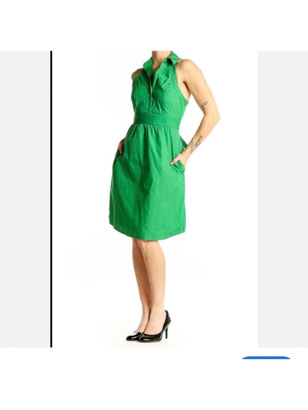 Anthropologie Maeve Kelly Green Fountain of Youth Sleeveless Shirt Dress cotton